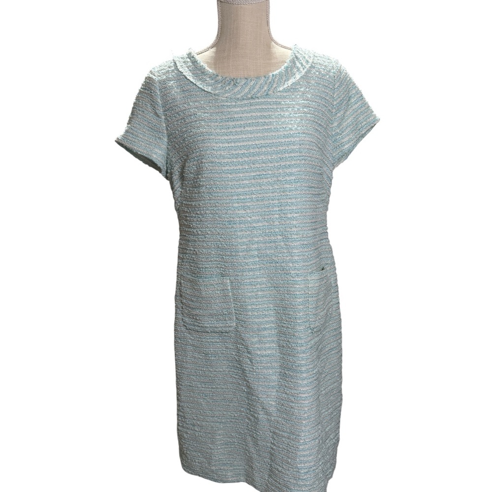 Talbot's JackieO 60s Chanel Robin Blue Silver‎ Tweed Dress sz 8